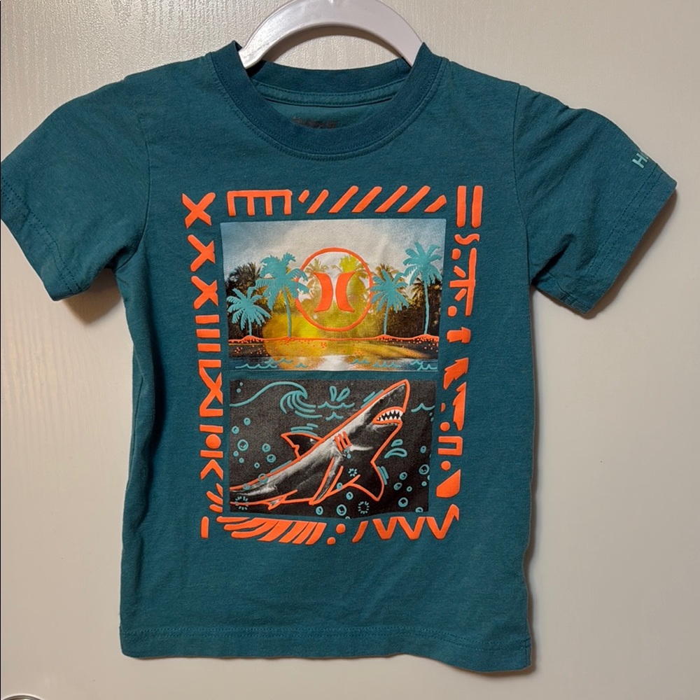 Hurley Kids Teal Shark Graphic T-Shirt Size 6-7 years